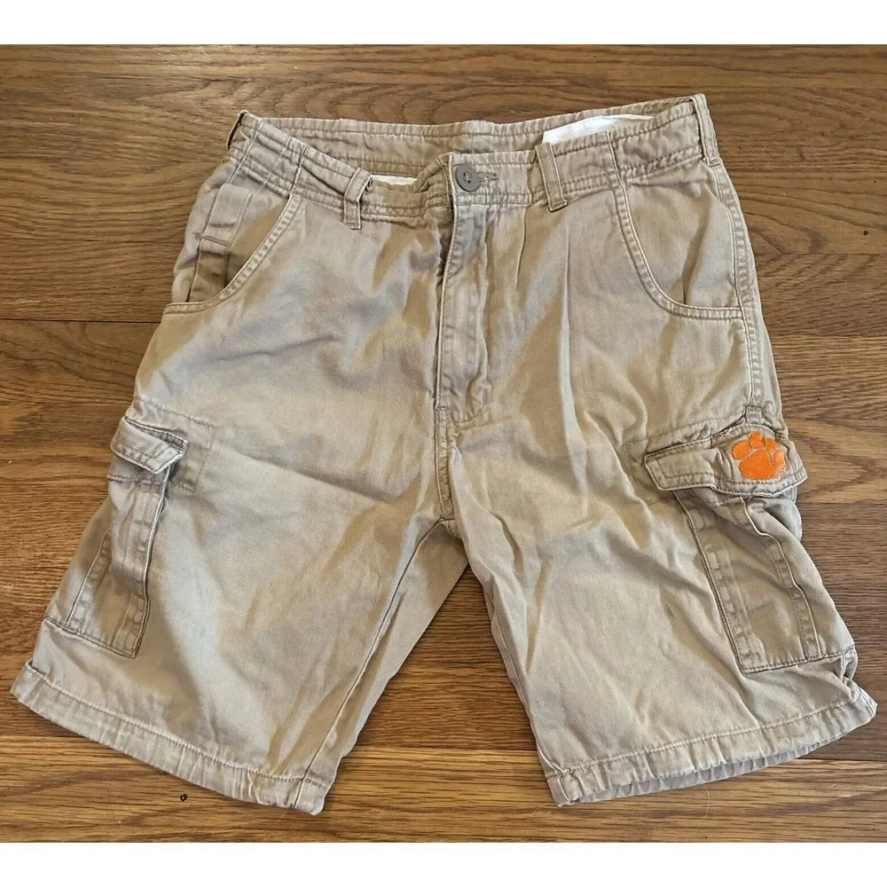 Clemson Tigers Cargo Shorts Youth Boys Size 12 / 14‎ Football Khaki Embroidered